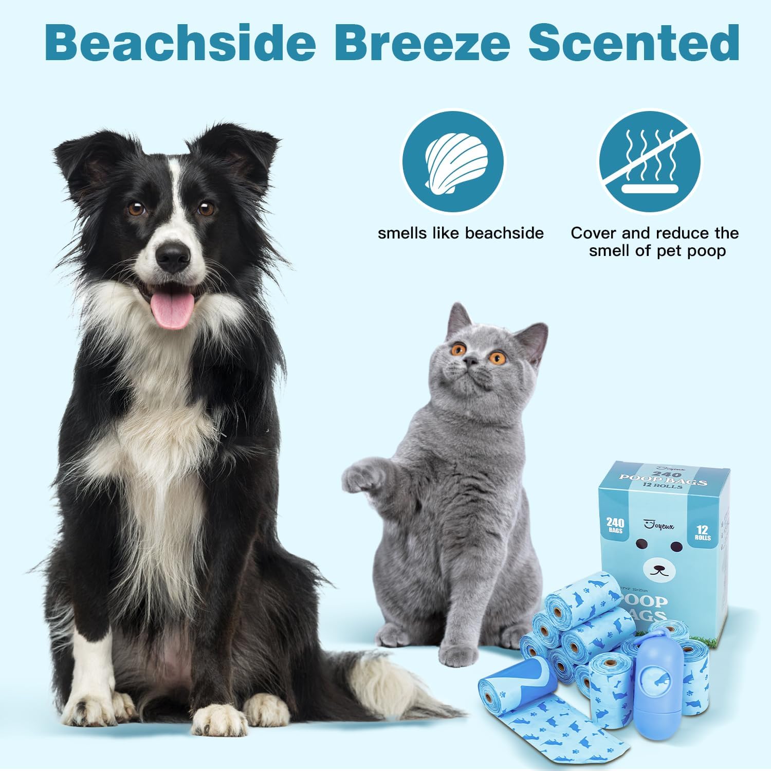 Joyeux 240 Count Ocean Scent Dog Poop Bags Rolls,with Dispenser,Leak-Proof Large Doggie,Extra Thick Poop Bag for Dogs,Cats Litter Bags,Blue Trash Bags for Doggy Pets Bolsa de Popo de Perro thumbnail