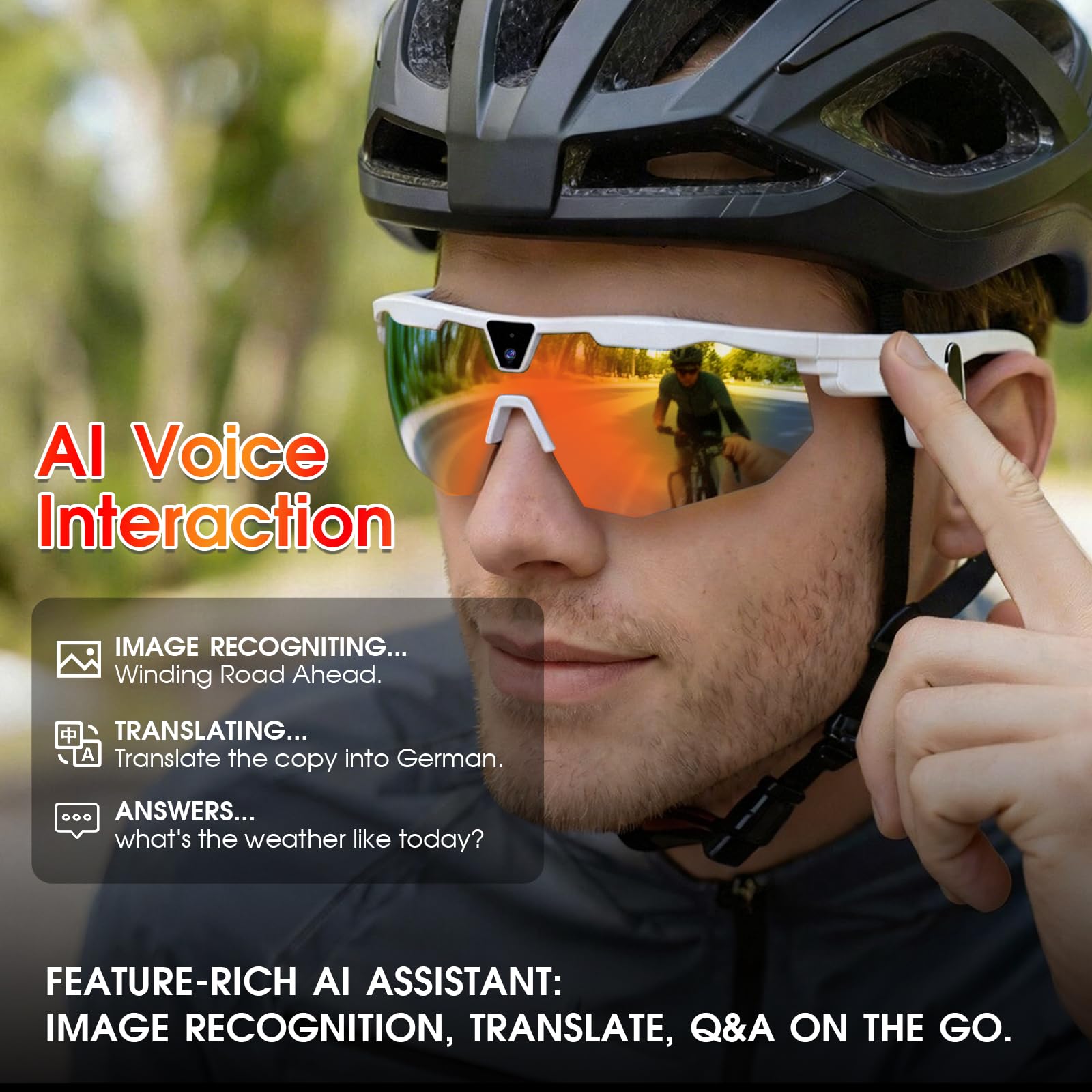 2026 Smart Glasses mit Kamera, 8MP Kamera Sportbrille für Foto & Video | KI Brille mit Offene Lautsprecher, Blendschutzgläser, Smart Brille für Outdoor-Sportarten wie Radfahren, Reisen (Weiß)