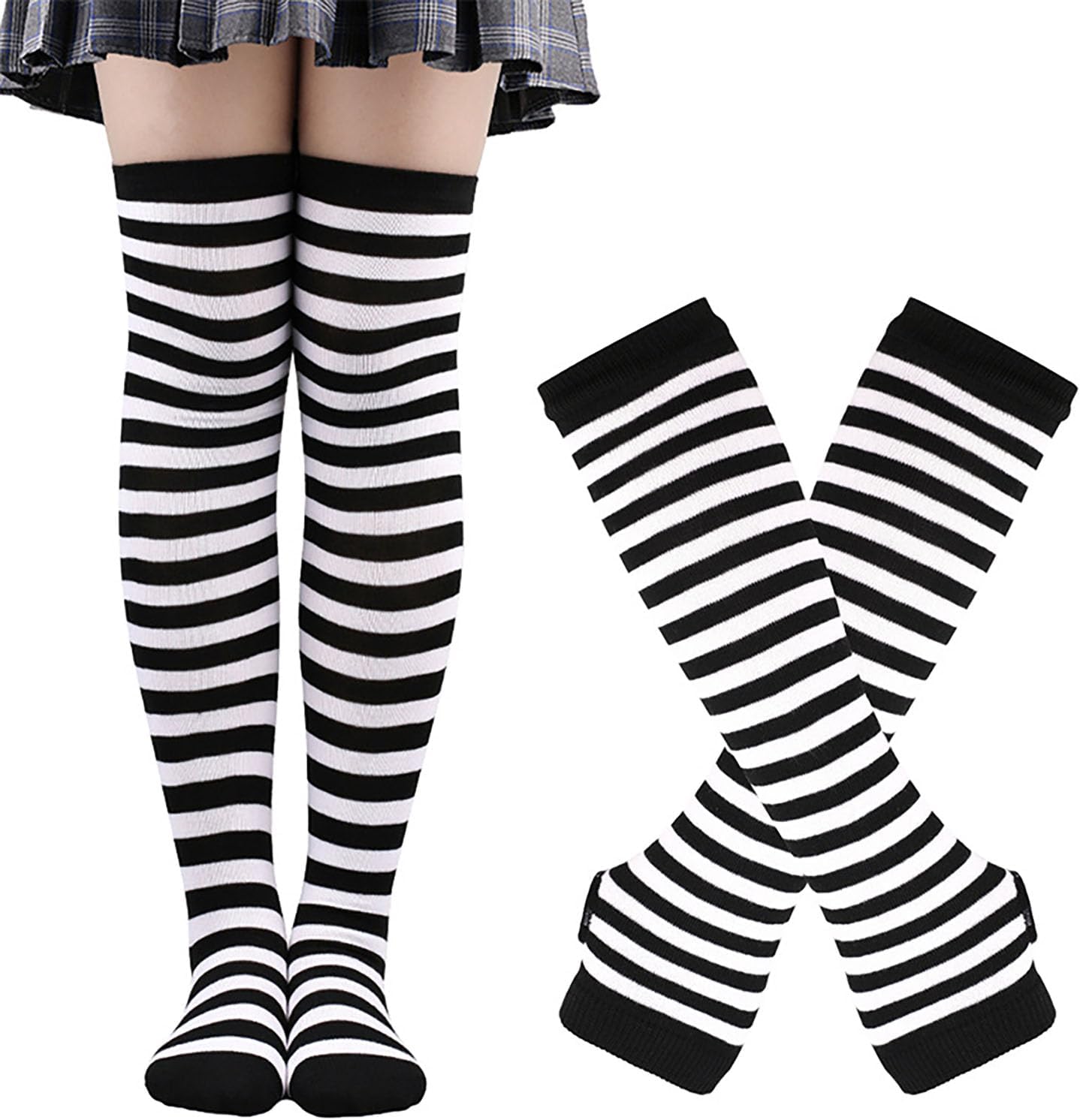 acdiac Women Striped High Socks+Gloves Rainbow Soft Knee Long Stocking For Short Skirt Party