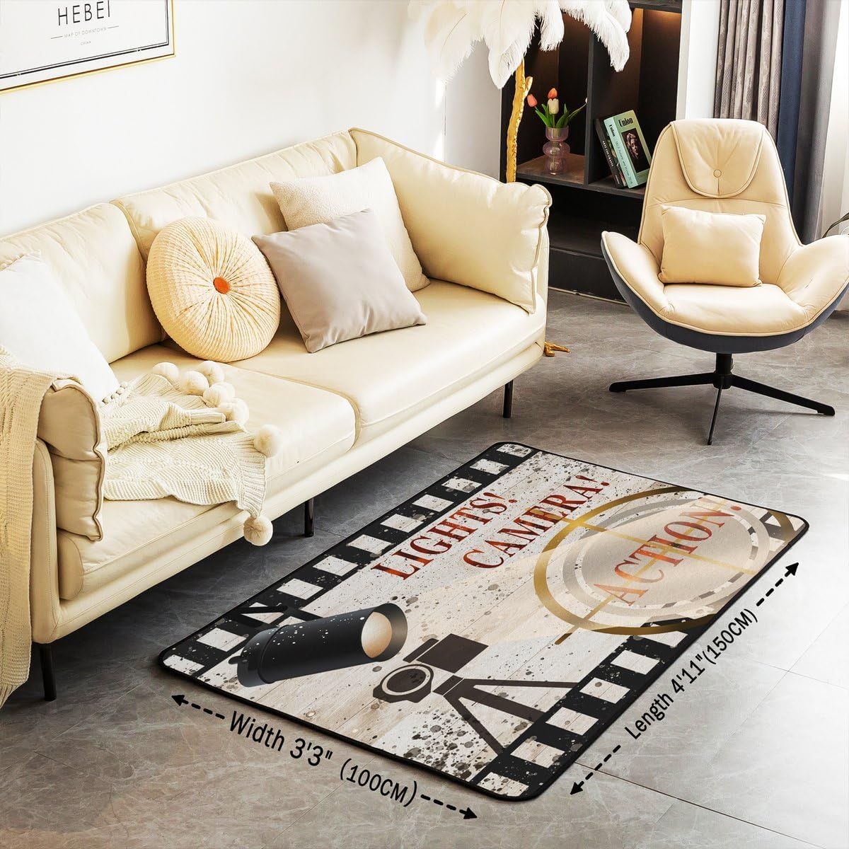Movie Theme Decorative Carpet, Ceremony Photo Photography Indoor Floor Mat for Cinema Scenes Living Room Rugs Non-Slip Vintage Area Rug 5'x7'