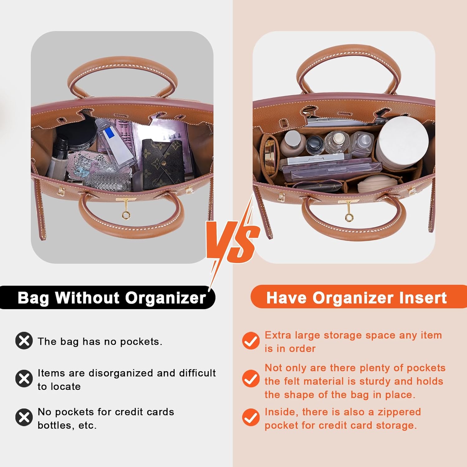 Felt Purse Organizer insert for birkin 35 bag organizer Handbag Insert (EarthColor, BK35) - Image 3