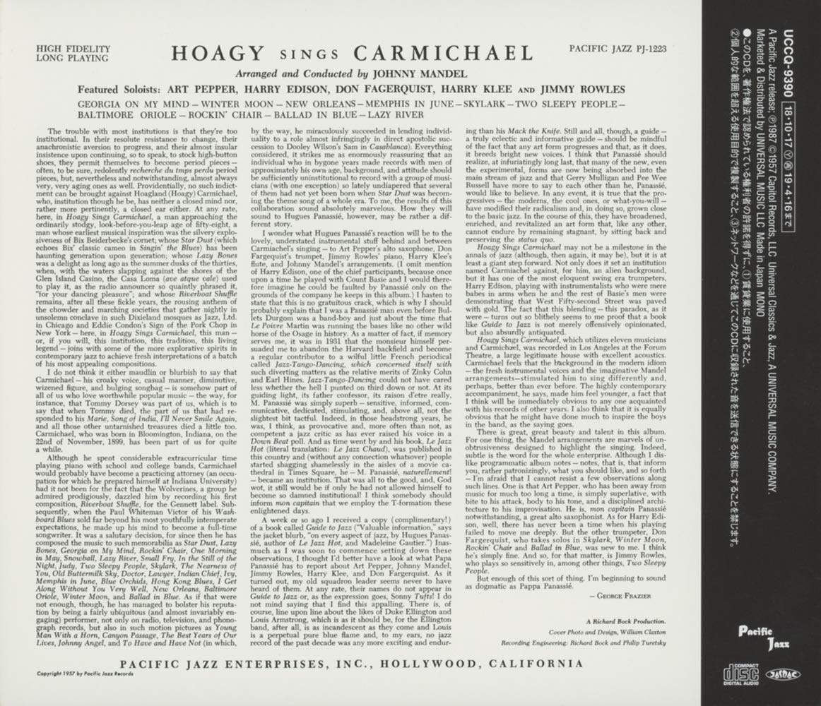 HOAGY CARMICHAEL - Hoagy Sings Carmichael With The Pacific Jazzmen - CD