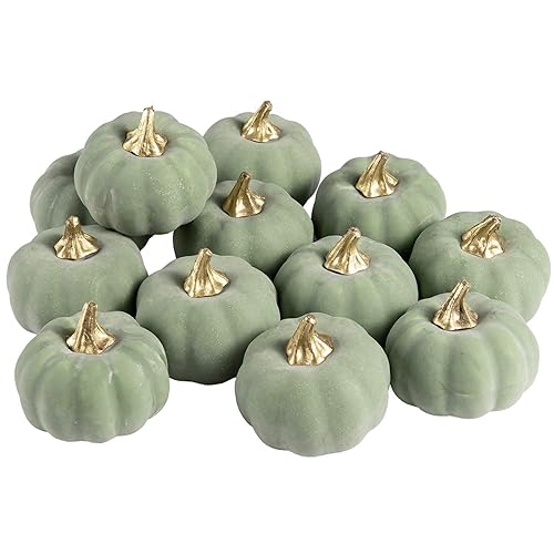 Whaline Artificial Pumpkins Bulk Vintage Green Fake Foam Lifelike Pumpkin