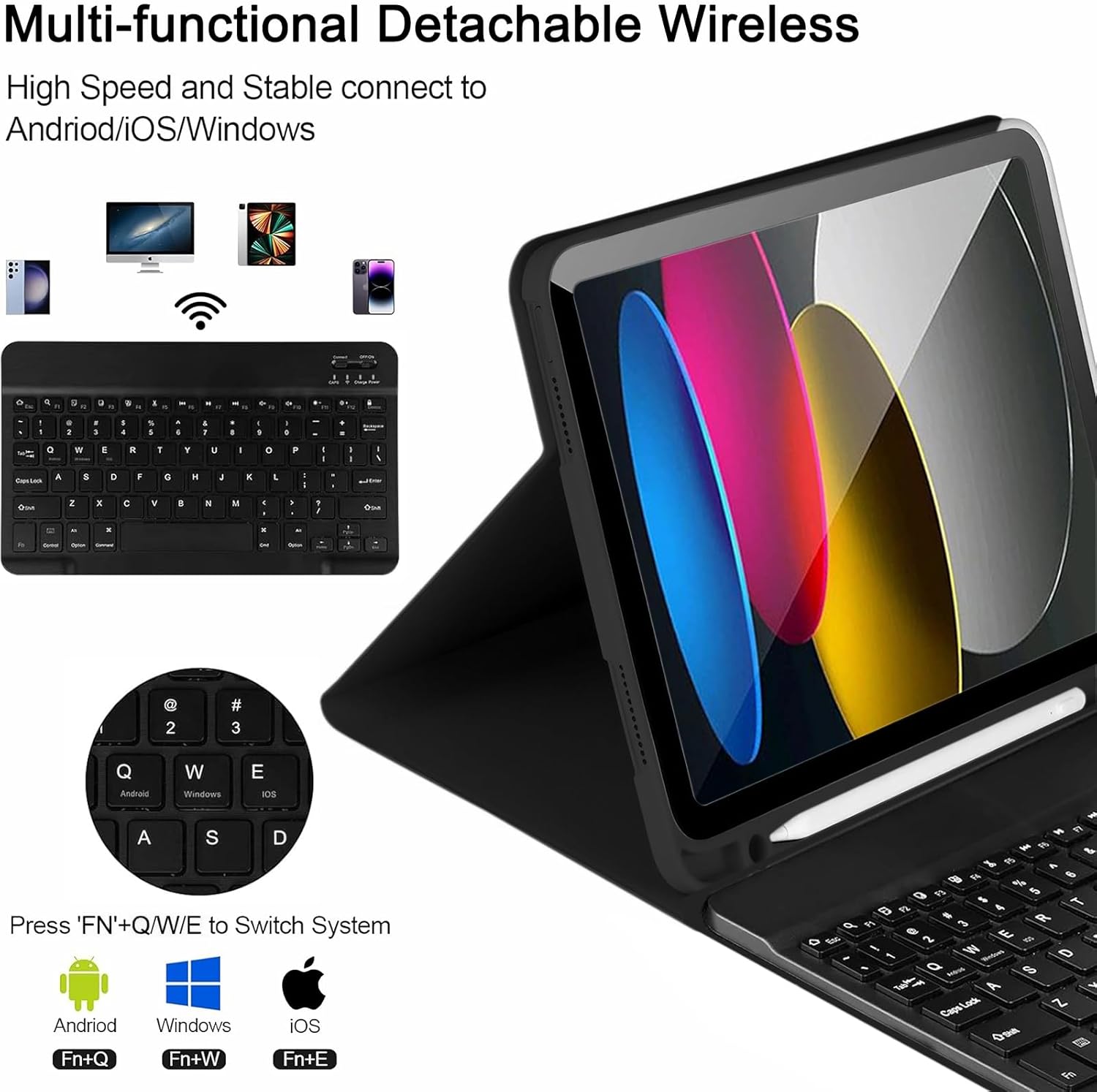Keyboard Case with Mouse for iPad 10th Gen 2022/(A16)11th Gen 2025 Case with Keyboard - Wireless - Detachable - Bluetooth Keyboard Cover with Pencil Holder for iPad 11" 11th/10th Gen 10.9",BK
