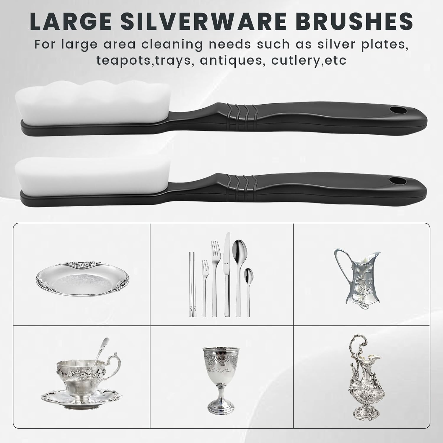 6 Pcs Silver Jewellery Cleaner Kit, Including 4 Ultra Soft Brushes & 2 Polishing Cloths - Cleaning Gold, Diamonds, Platinum, Gemstones, Coins