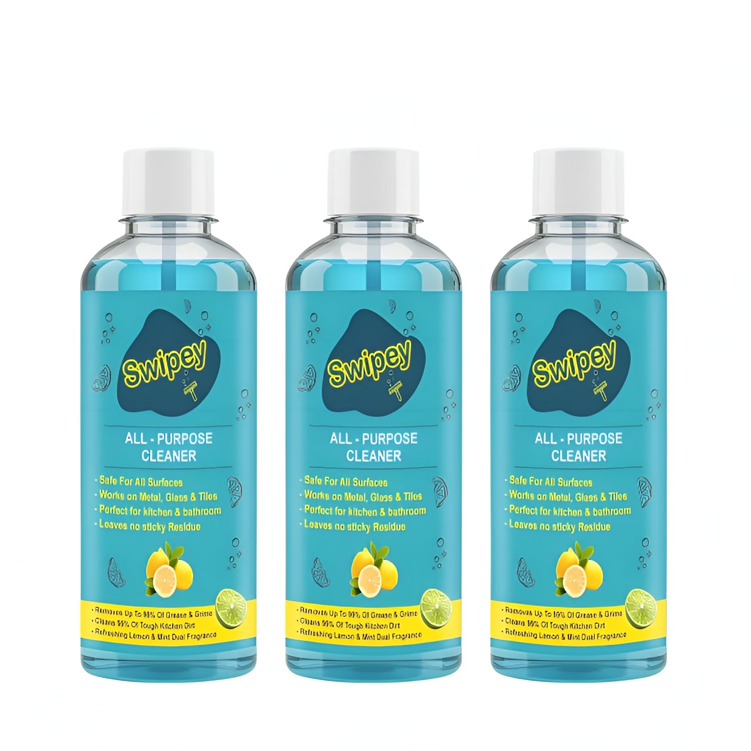 Swipey All-Purpose Cleaner Combo, Lemon Scented, Multi-Surface Cleaning Solution, Blue Liquid, Each 200ml, Pack of 3