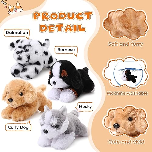 Miniatura 3 de Paquete de 4 almohadas de felpa suave para perros de 8 pulgadas, juego de almohada de felpa suave para cachorros, juego de fiesta temática de perro,