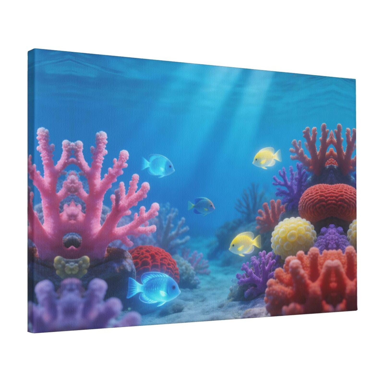 CNTDBU Fish Pattern Canvas Wall Art 16x24 Inch-Large Modern Painting Print for Living Room, Framed Ready to Hang Artwork for Bedroom