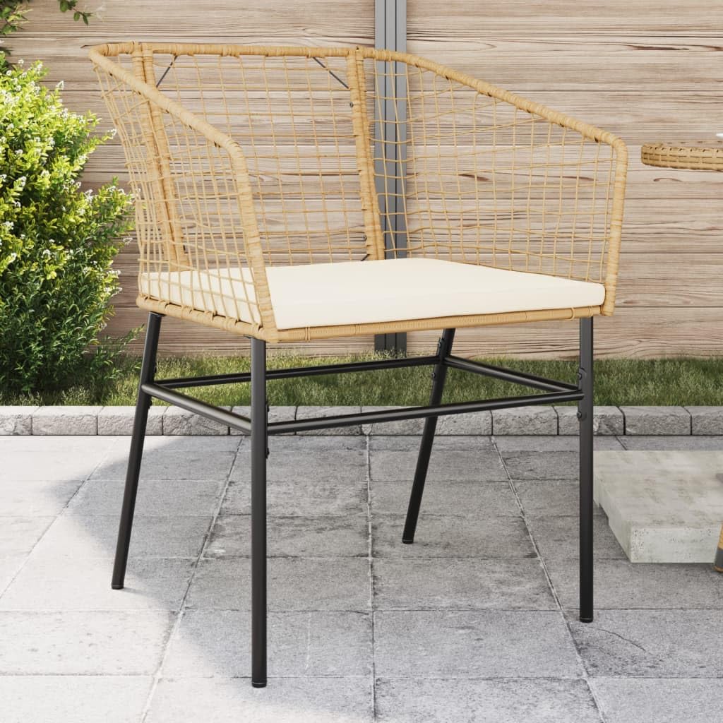 Chaises de jardin en polyrotin marron avec coussin et accoudoirs - Lot de 2
