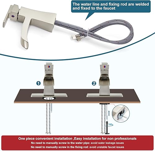 Miniatura 4 de Midanya Grifos de baño en cascada para fregadero de 1 agujero o 3 agujeros, níquel cepillado de una sola manija, grifo de baño negro, grifo de baño