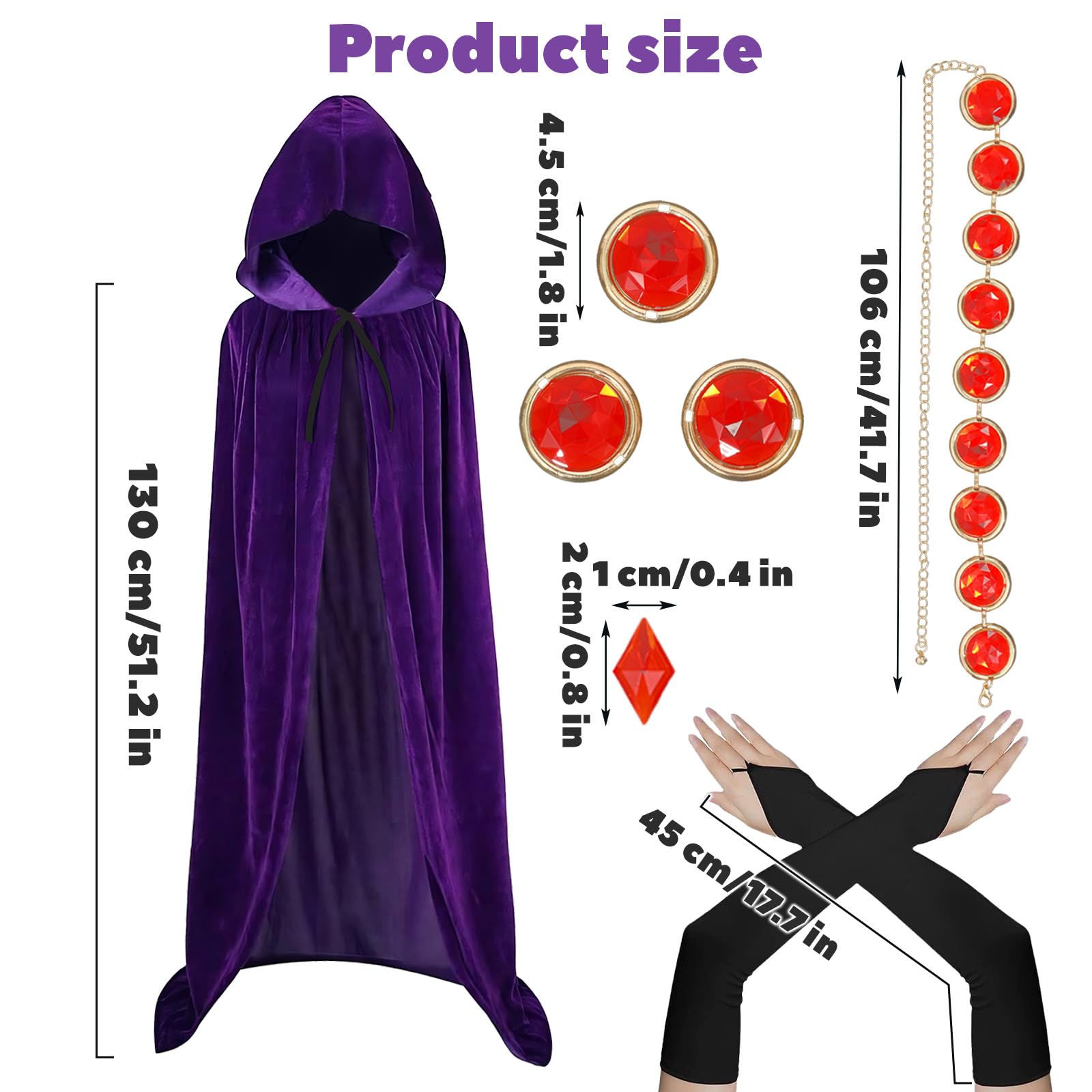 Makoike Raven Costume Women Purple Hooded Cloak Anime Witches Raven Cloak Cape Belt Gloves Red Gem Halloween Costume Carnival Props - Image 2