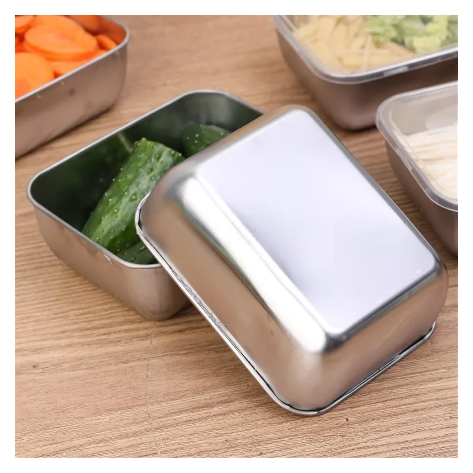 Boîte de stockage des aliments au réfrigérateur avec couvercle en plastique, Compatible les conteneurs métalliques carrés pique-nique 6/3 pièces(6PCS-With cover)
