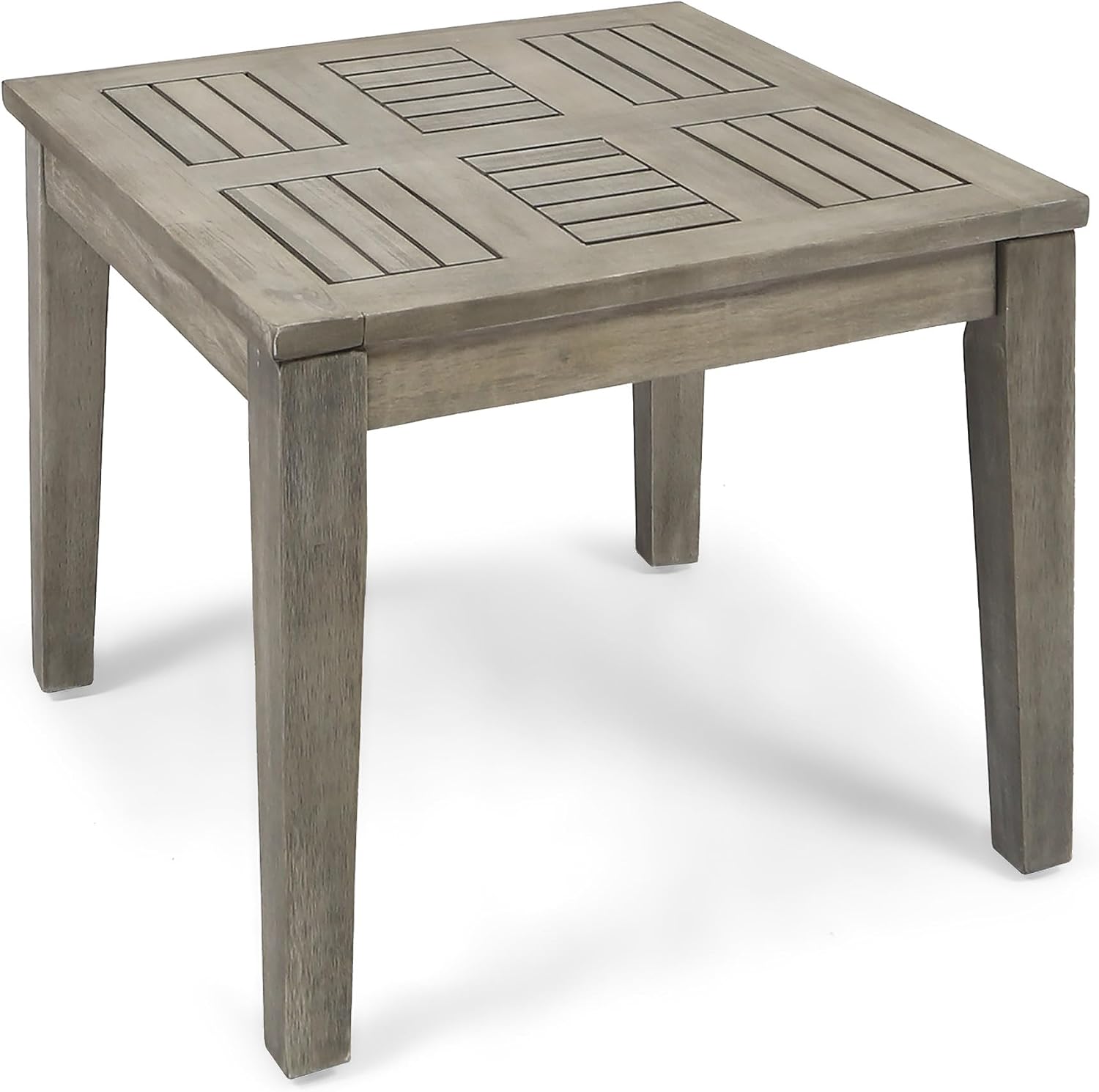 BLUECC Outdoor Coffee Table, Grey Acacia Wood Patio End Table 20"x 20"x 15.75"