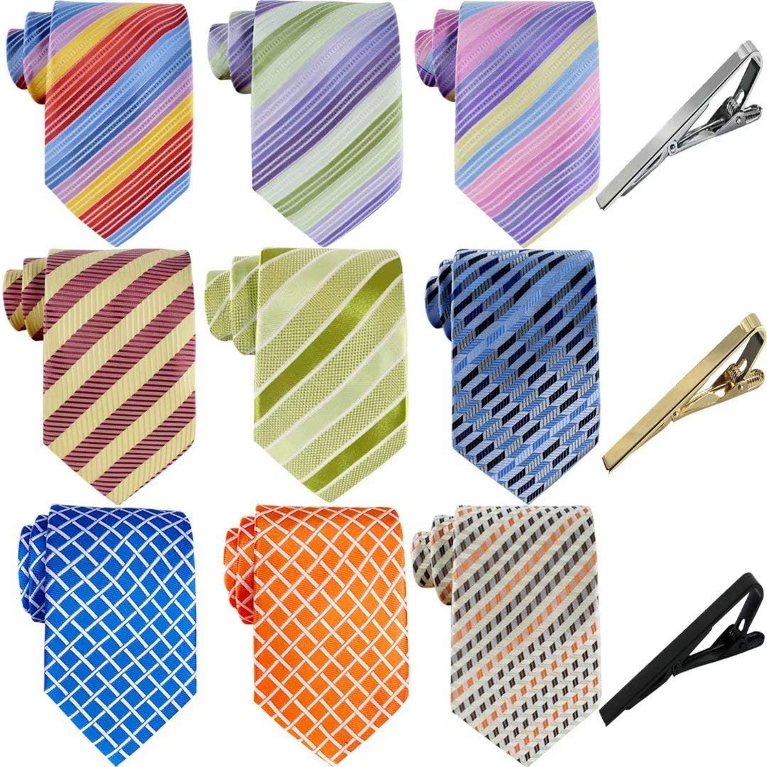 Jeatonge Lot 9pcs Mens Ties and 3pcs Tie Clips, Men's Classic Tie Necktie Woven Jacquard Neck Ties (9-5)