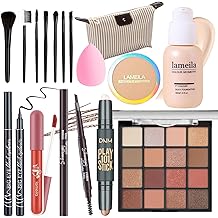 Makeup Set Full Kit for Girls Teens Women, Makeup Present Set, Includes Eyeshadow, Foundation, counter stick, Powder, Eyebrow Pencil, Eyeliner, Brushes, Lip Gloss, Sponge, Cosmetic Bag