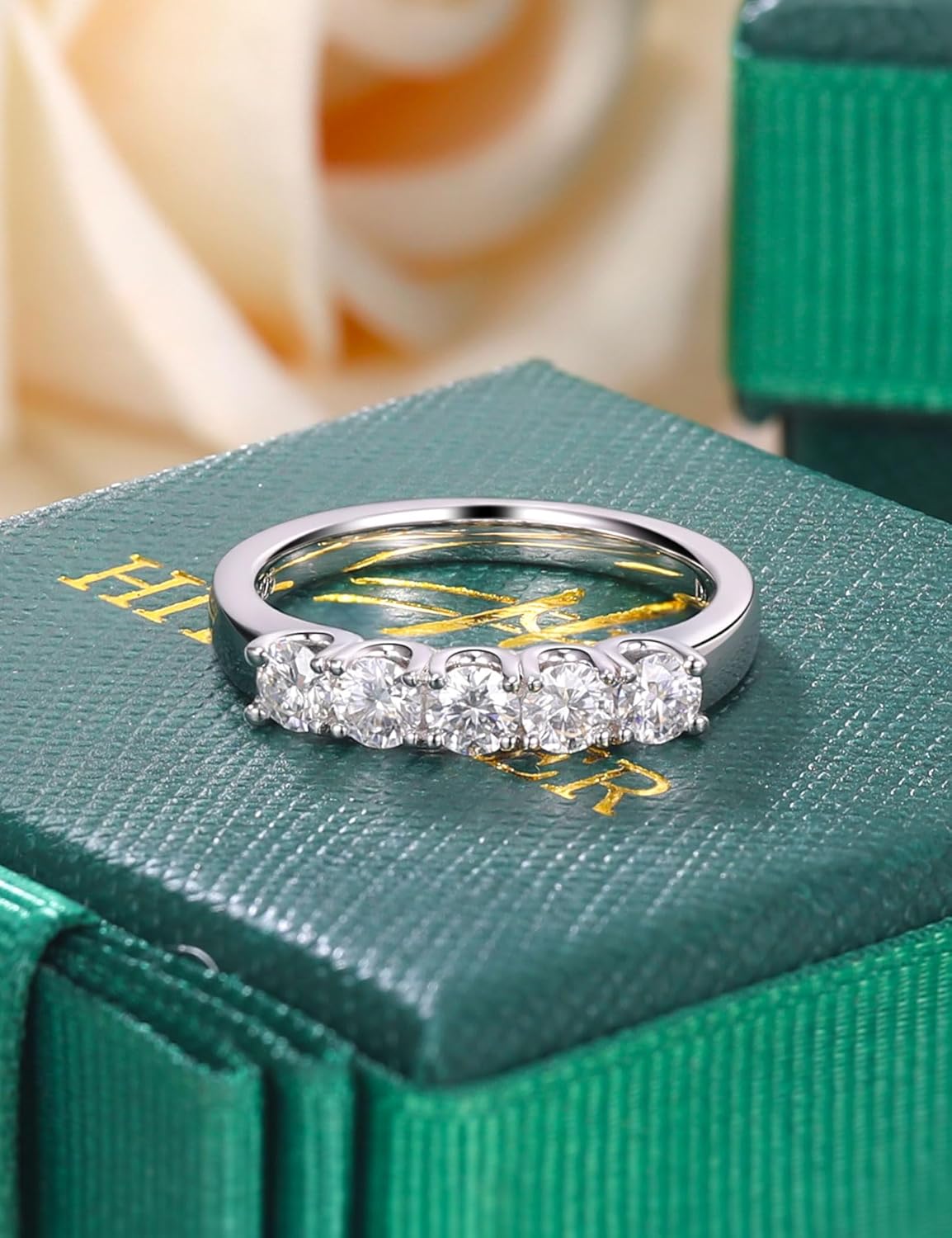 Moissanite Wedding Band for Women S925 Sterling Silver Rings D color VVS1 Half Eternity 5 Stone Anniversary Stackable Ring for Women Size 4-11 - Image 5