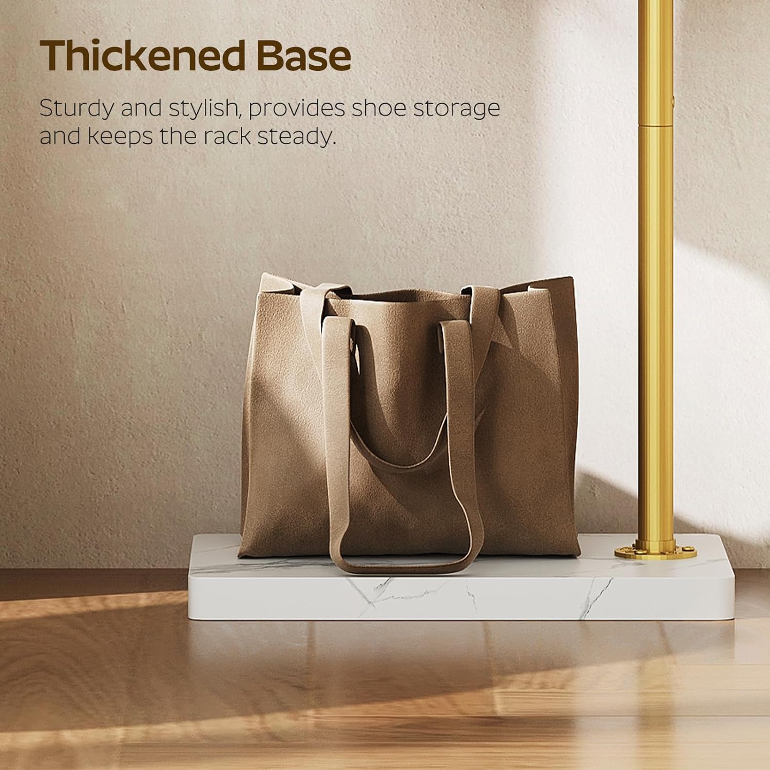 L Shaped Glod Coat Rack, Metal Coat Tree, Modern Clothes Rack with 3 Hooks and Thickened Base, Floor Standing Coat Hanger Stand, for Entryway, Living Room, Cloakroom, Gold and White YM01DWY1