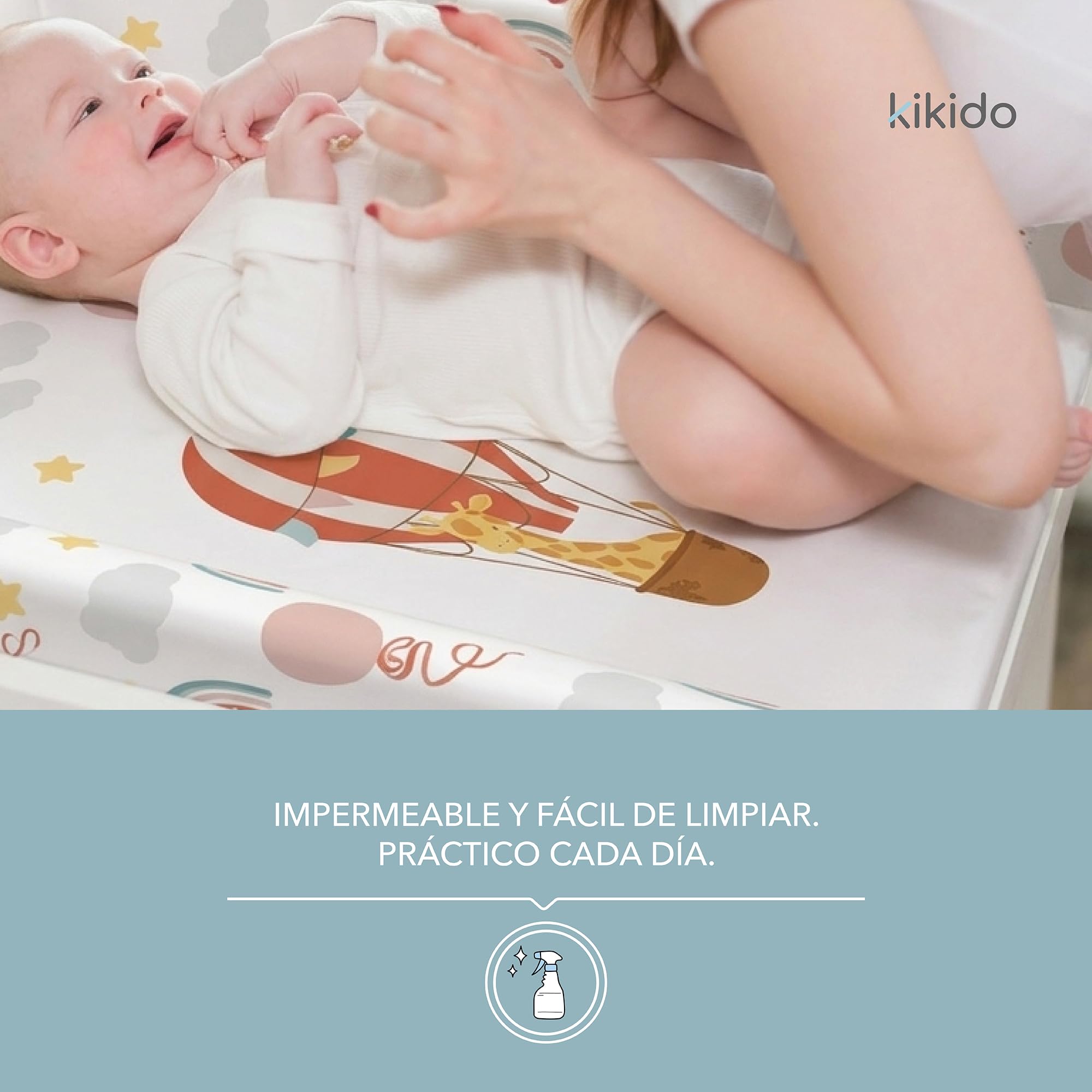 Kikido Cambiador Bebe 50x70 cm - Astronauta - Colchoneta Cambiador Bebé Impermeable con Bordes - Colchón Cambiadores para Cómodas, Mesas y Viajes - Medida Universal 70x50