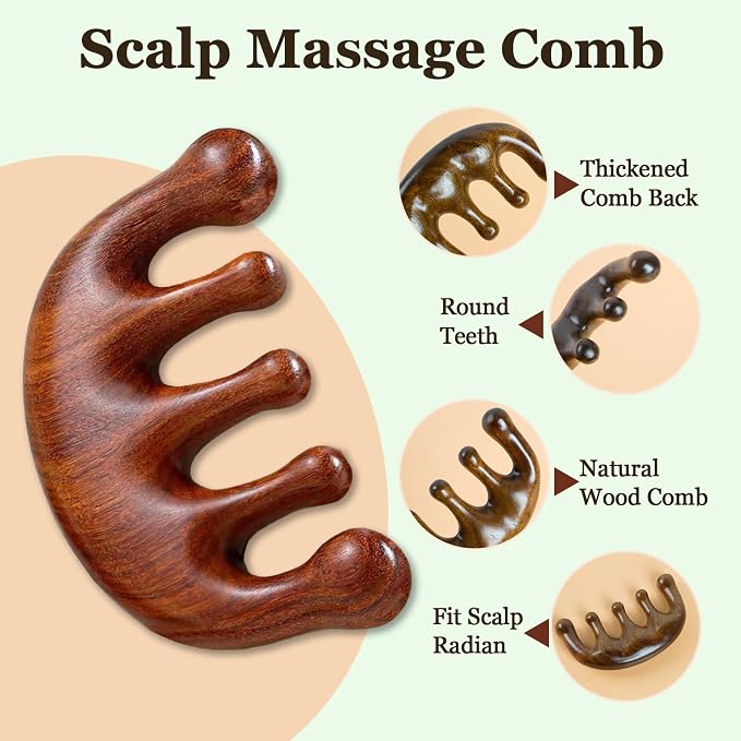 Set de peines masajeadors de madera para cuero cabelludo miniatura 2