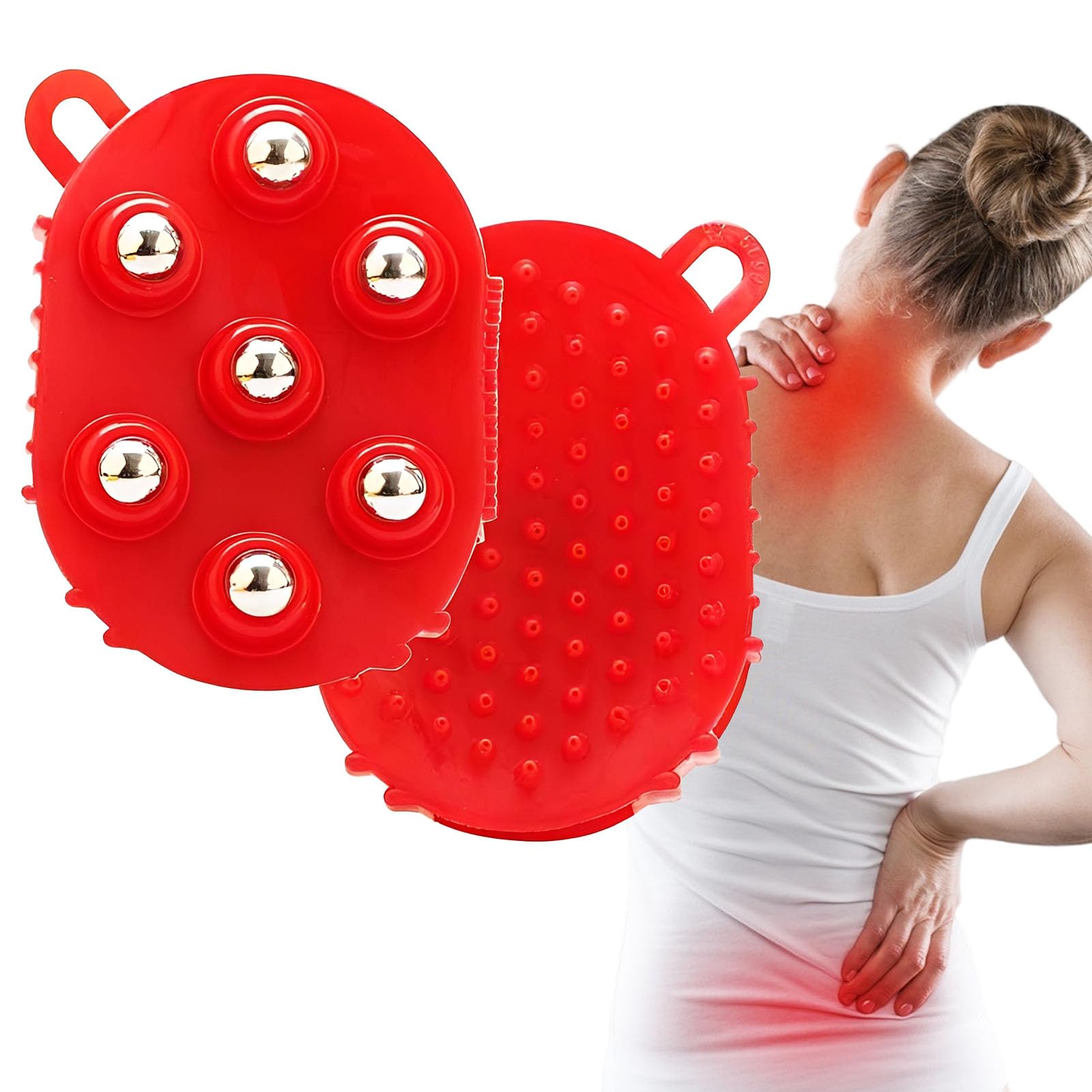 2 in 1 Magnet Massage Striegel Handschuh mit 7 Metallrollen, 2 PCS Yoga Cellulite Massagegerät, Magnet-Massage-Striegel Handschuh, Handmassage, Kugeln Muskelrelaxations, Massagerolle (Rot) Drogerie & Körperpflege