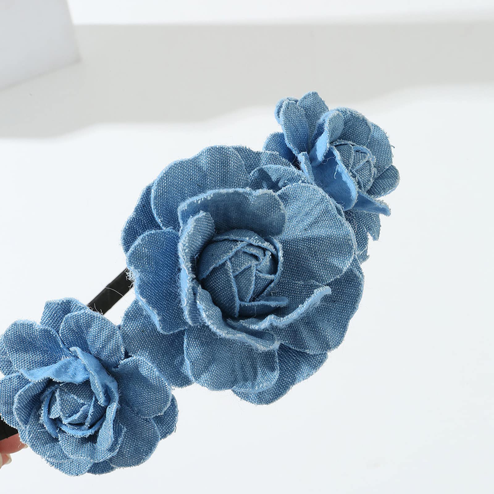 HUANIZI Rose Shape Blue Headbands for Woman Girl Washed-Denim Hairband for Spa Hair Hoop Multipurpose Hairband for Taking Photo - Image 3