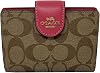 Coach Signature Medium Corner Zip Wallet in Coated Canvas Khaki Strawberry Haze Style No. C0082