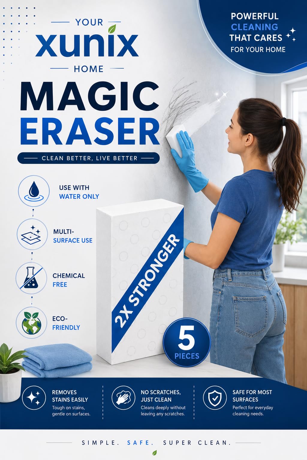 Magic Eraser Cleaning Sponge | Pack of 5 | Chemical-Free, Multi-Purpose Wipe for Effortless Cleaning of Kitchen, Bathroom, Walls, Shoes & More – Tough on Stains, Gentle on Surfaces-image-25