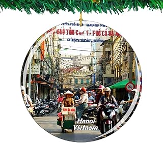 Weekino Vietnam Old Town Hanoi Christmas Ornament City Travel Souvenir Collection Double Sided Porcelain 2.85 Inch Hanging Tree Decoration