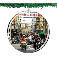 Vietnam Old Town Hanoi Christmas Ornament City Travel Souvenir Collection Double Sided Porcelain 2.85 Inch Hanging Tree Decoration