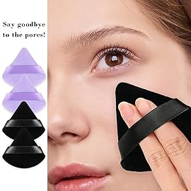 RAREIUS 8pcs Triangular Powder Puff Face Soft Velvet Makeup Puff for Loose Powder Body Powder Makeup Sponge for Contouring Wet Dry Foundation Blender Sponge Beauty Makeup Tool.(Black&Purple)