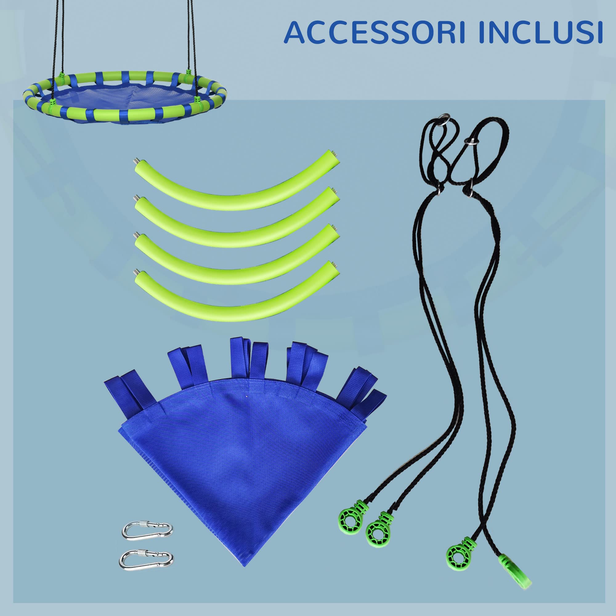 Outsunny Altalena da Giardino per Bambini da 3-8 Anni Ø100cm Blu | Altalena a Nido, Corde Regolabili, Giochi da Giardino per Bambini