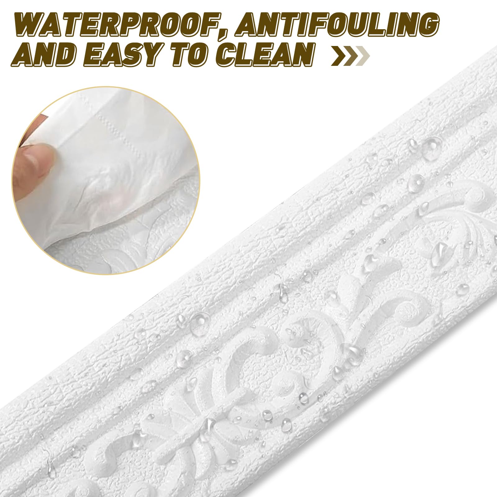 LPZMPZ Cenefa autoadhesiva de color blanco, 10 m x 8 cm x 4 mm, molduras decorativas impermeables 3D para pasillo, techo, esquina, línea