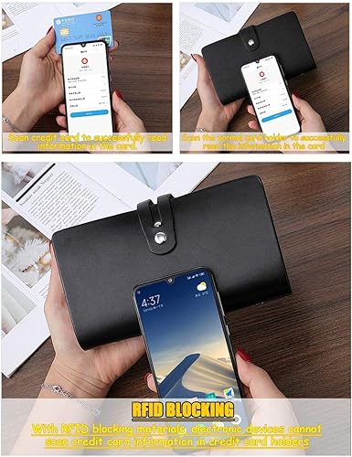 Miniatura 4 de JERLA Libro de tarjetas de crédito RFID, organizador de tarjetas de visita de cuero para mujeres y hombres, 96 ranuras para tarjetas, Negro -,