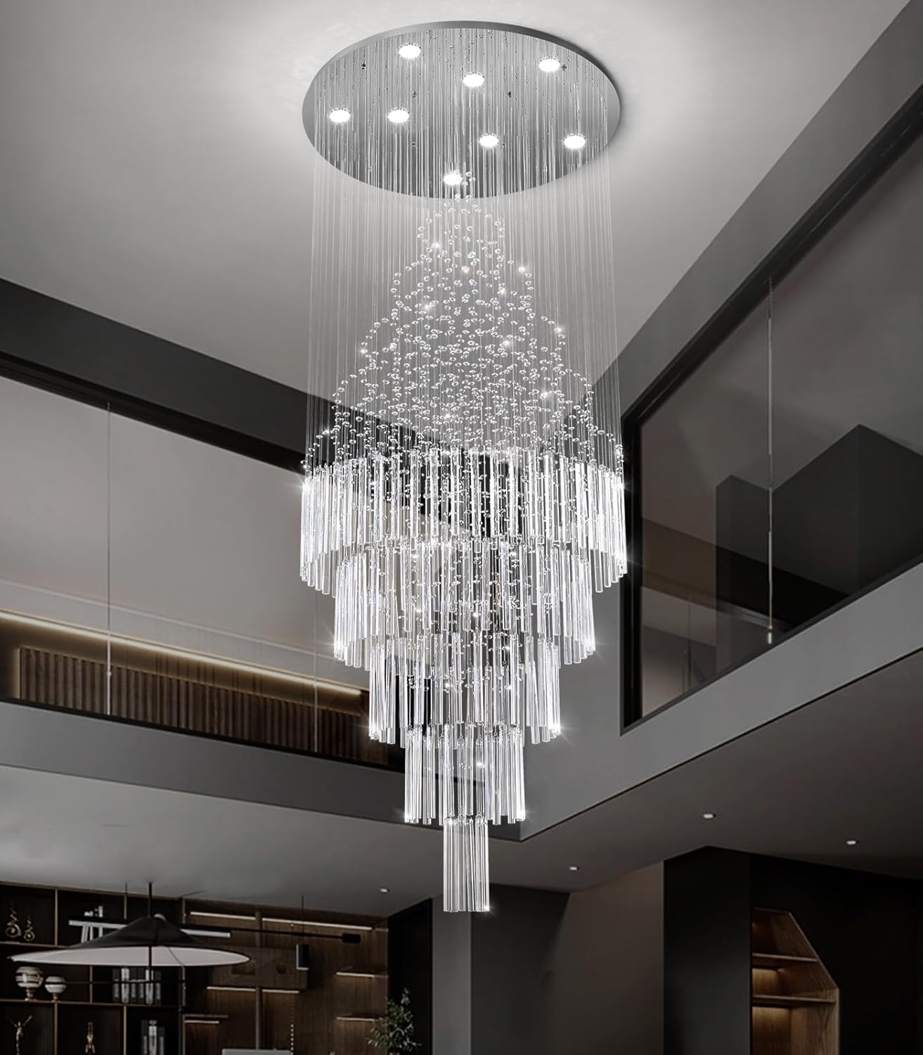 W24 x H78 Crystal Glam Chandelier Long Light Chandeliers with Dimmable Light Bulbs High Ceiling Light Fixtures for Foyer Entryway Living Room Stair Silver