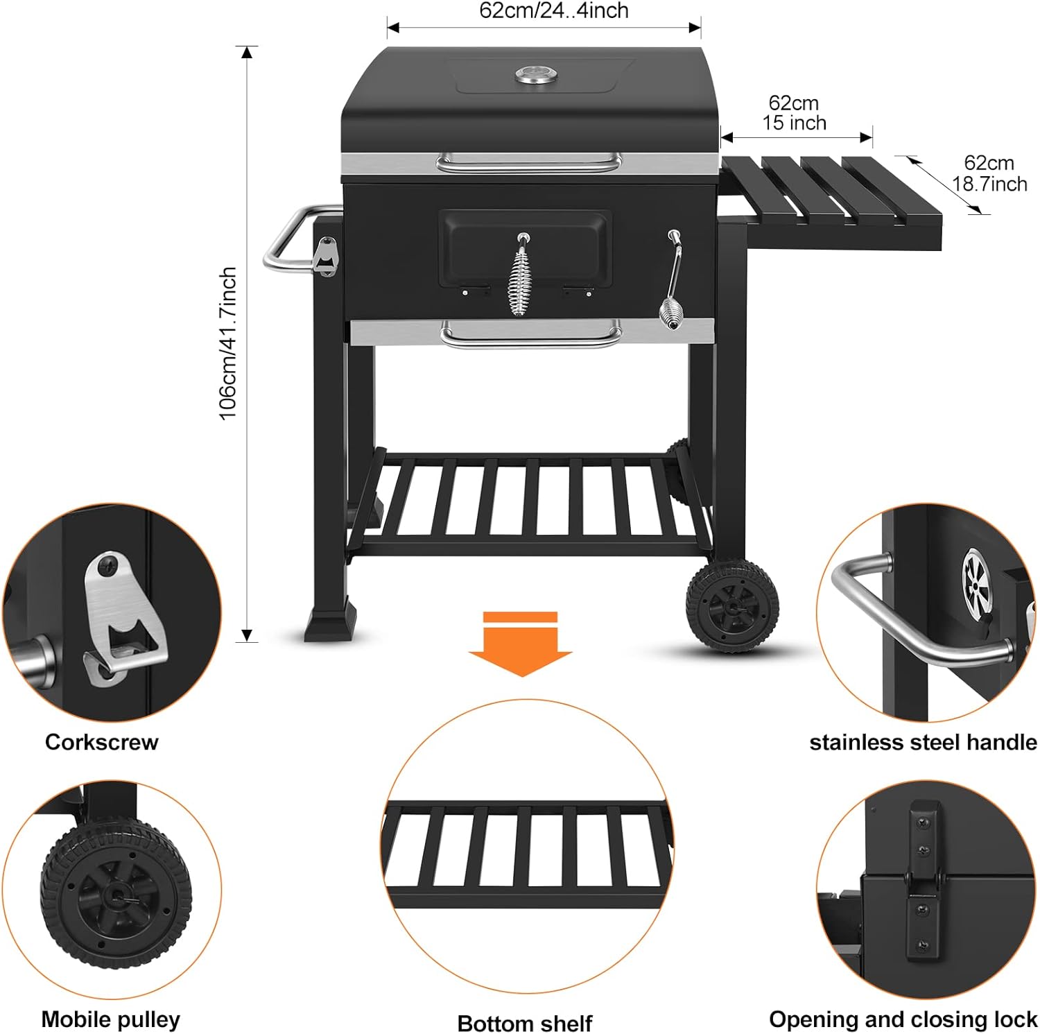 Spexlb 17 Inch Charcoal Grill,BBQ Grill Camping Stove for Outdoor Cooking Portable Heavy Duty Round with Wheels Grilling for Tailgating Patio Backyard Camping,Red : Patio, Lawn & Garden