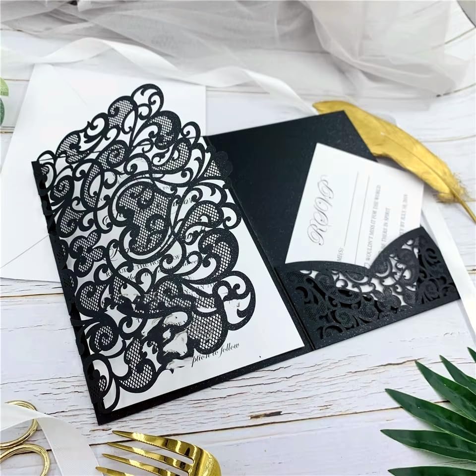 Miniatura 6 de NC Cylallen - 50 juegos de chaqueta de tarjeta de invitación de invitación de boda para fiesta de cumpleaños, quinceañera, invitación de 4.92 x 7.28