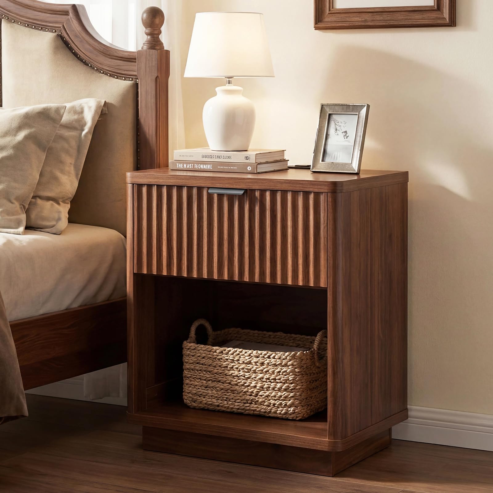 Amazon.com: Nasonet Fluted Nightstand with Charging Station, Wood