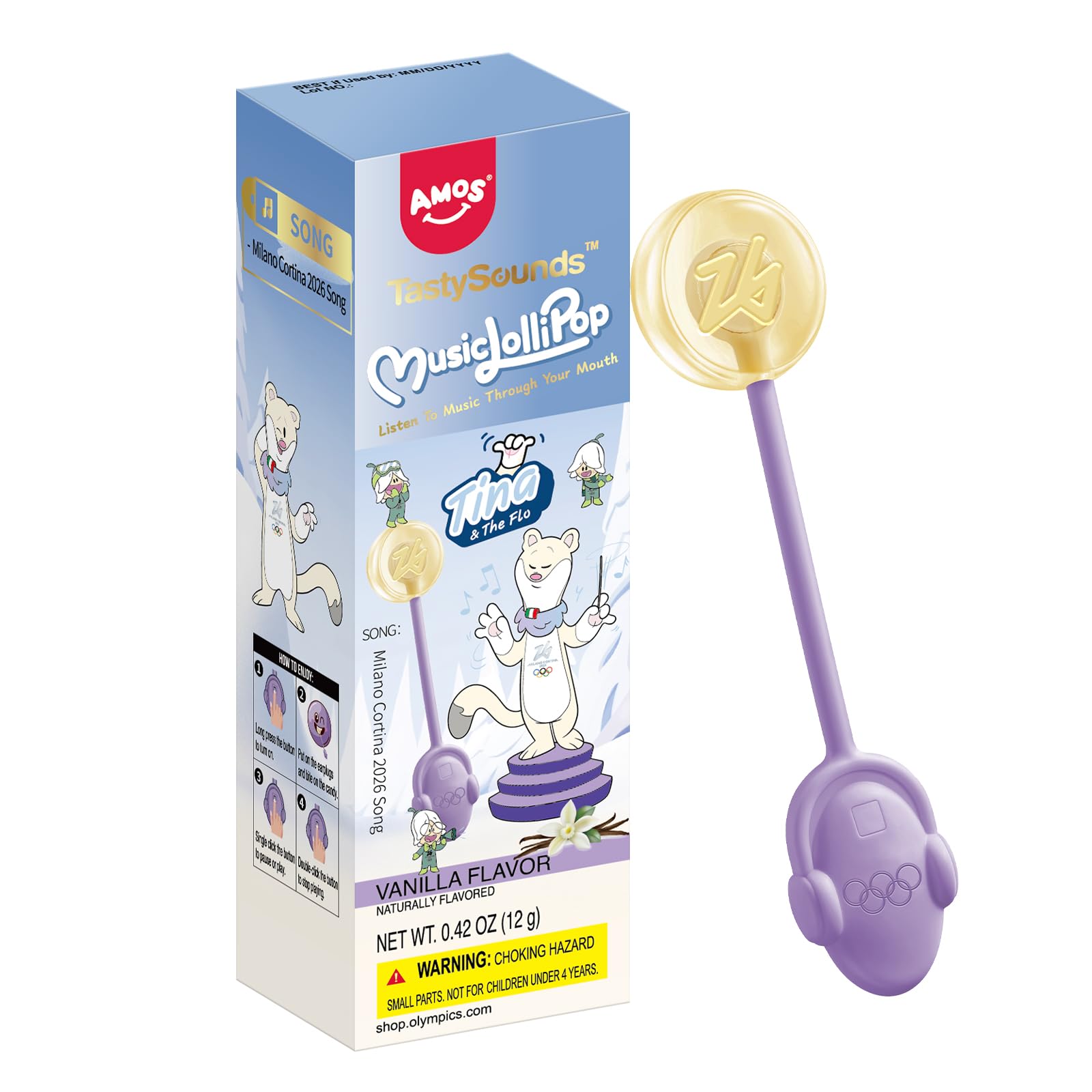 AMOS Lutscher Audio Lollipop Süssigkeiten, Ostern Pfirsich Süßigkeiten Geschenke Musik Lollies Bonbons Süßigkeitens, Lollipops Lutscher Zuckerfrei Süßigkeiten Einzeln Verpackt – 1 PCS