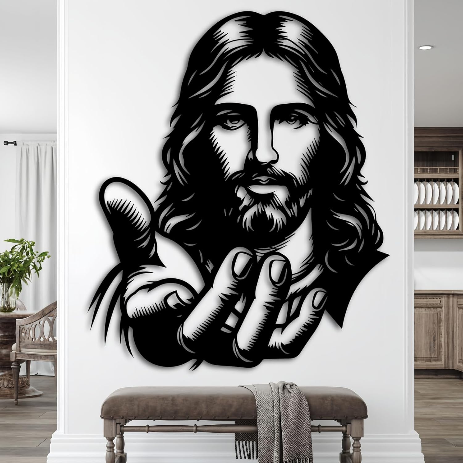 Maclou Jesus Metal Wall Art,Christian Metal Wall Art,Jesus Decor for Bedroom,Living Room,Office (Black,28" x 23" / 70 x 59 cm)