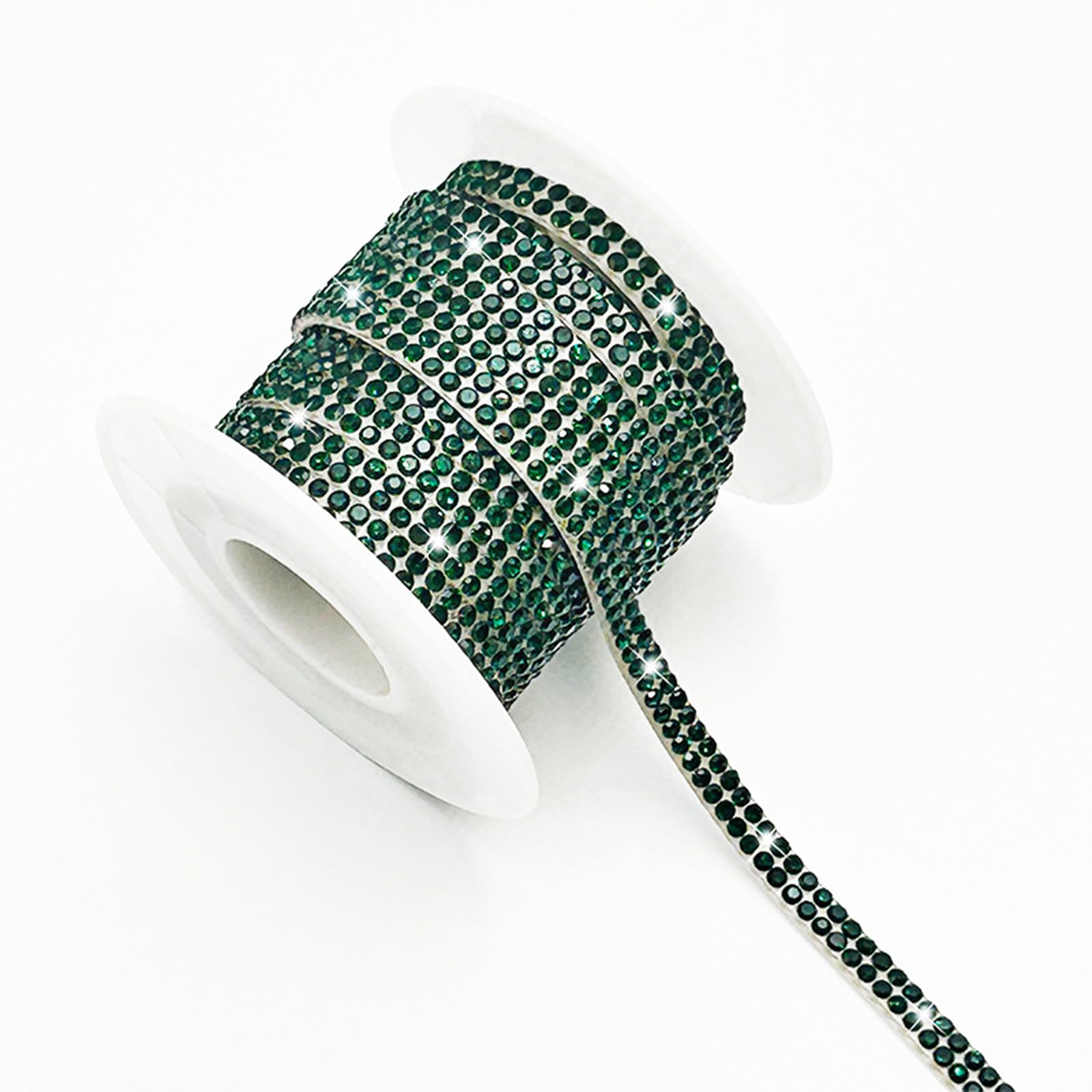 1 Roll Rhinestone Diamond Ribbons 5 Yard,Self Adhesive Glass Rhinestone Strips,Bling Rhinestone Trim DIY Diamond Stickers Dark Green,Hot Stamping Diamond Sticker Tape for Glitter Shoes Clothes,0.4CM