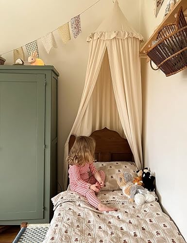 Toldo de cama para niños con volantes, red de algodón para cuna, rincón de lectura, cortina de escondite, colgante, tienda de campaña redonda, ropa