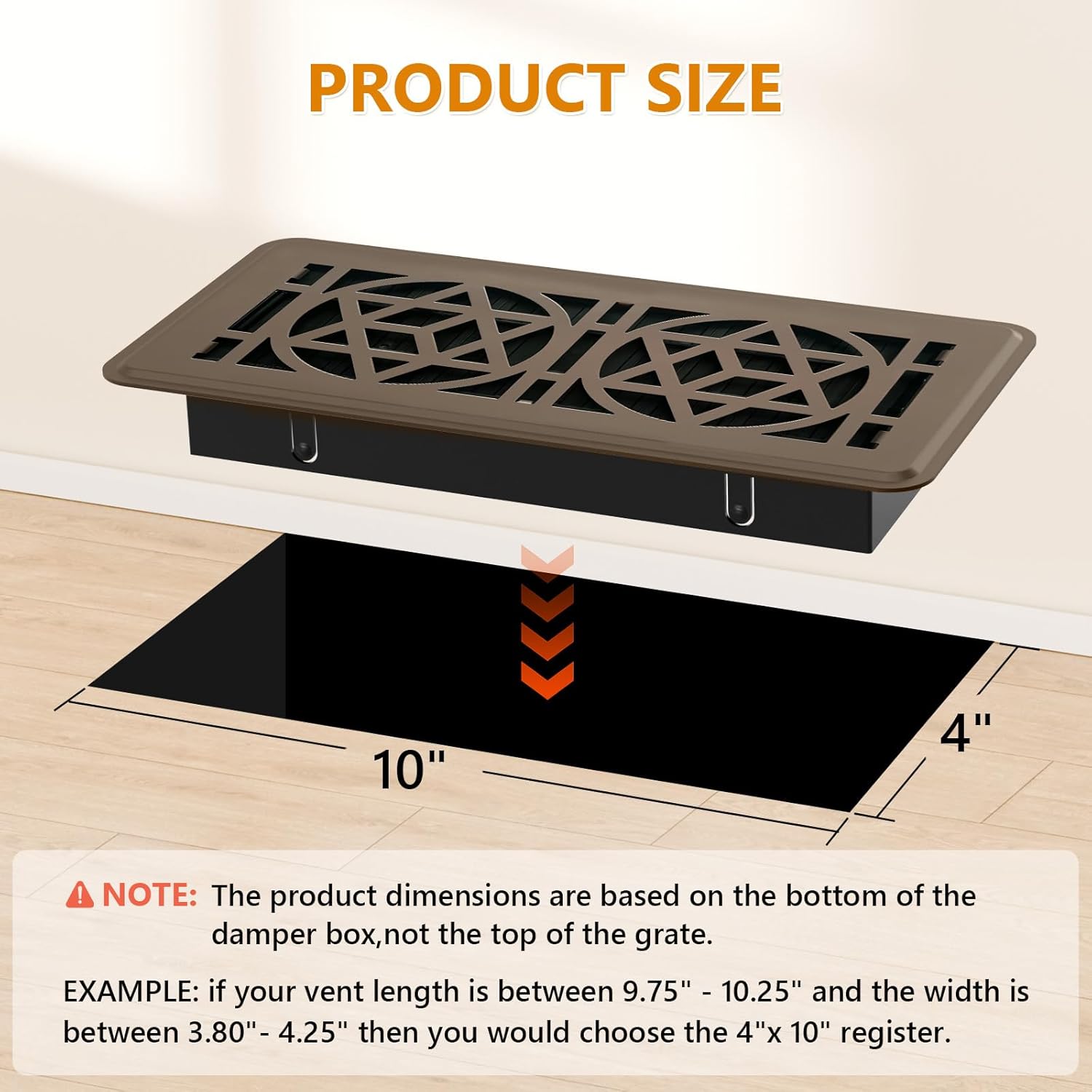 Floor Vent Covers 4 Pack,Floor Register 4x10, Heavy Duty Walkable Steel Vent Cover, Adjustable Metal Decorative Vent Covers for Home Floor Ceiling or Sidewall Vent, Rust-Proof Finish (Brown-4 Pack)