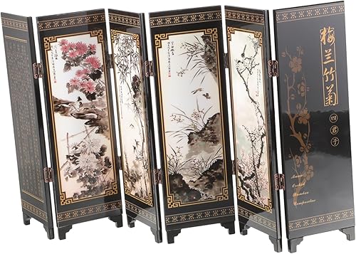 Zerodeko Adornos decorativos para pantalla de escritorio, cambiador de habitación, mini pantalla de laca, decoración oriental, pantalla plegable