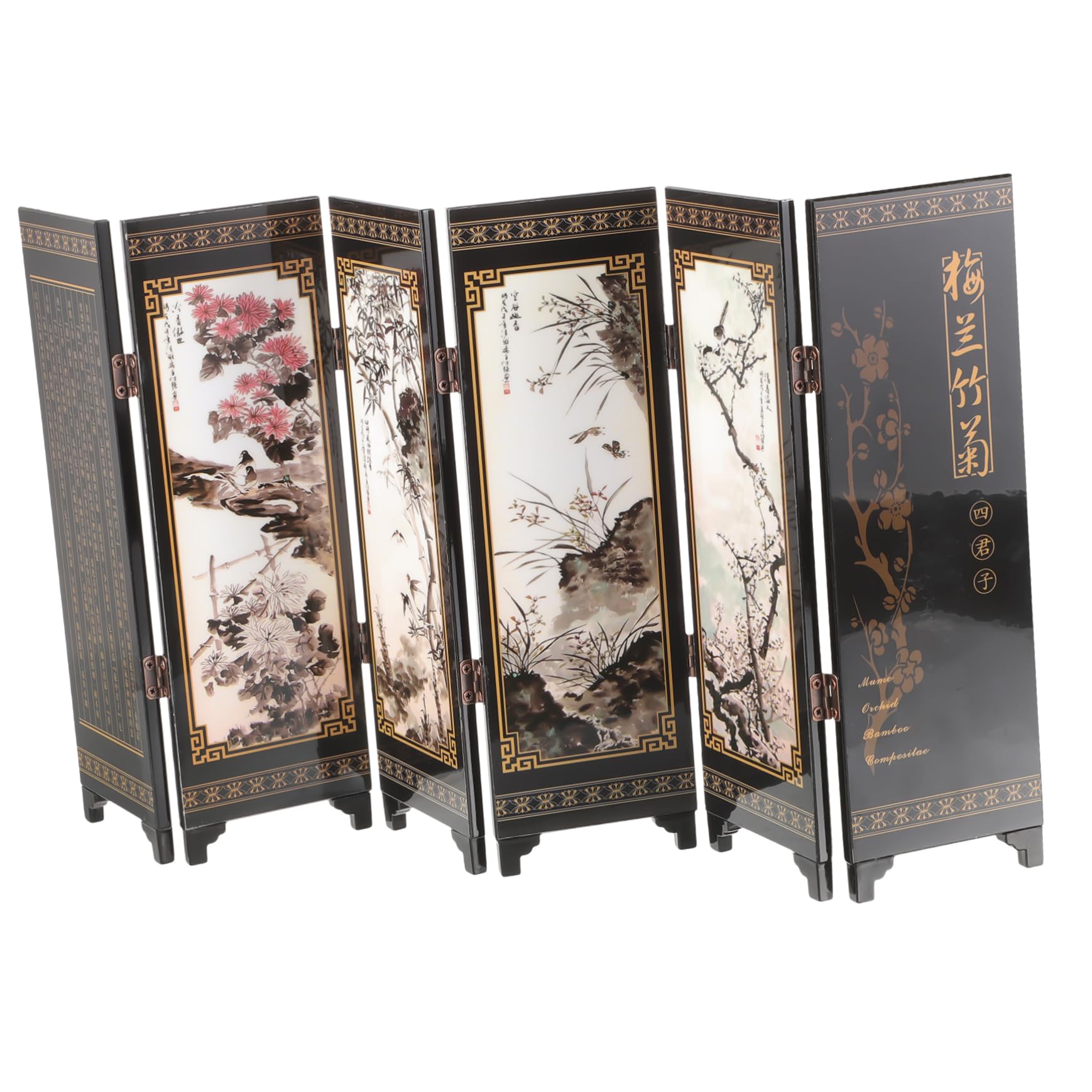 ZerodekoDecorative Screen Ornaments Desktop Decor Changing Room Divider Mini Lacquerware Screen Oriental Decoration Vintage Folding Screen Home Accents Decor Asia Wooden Household