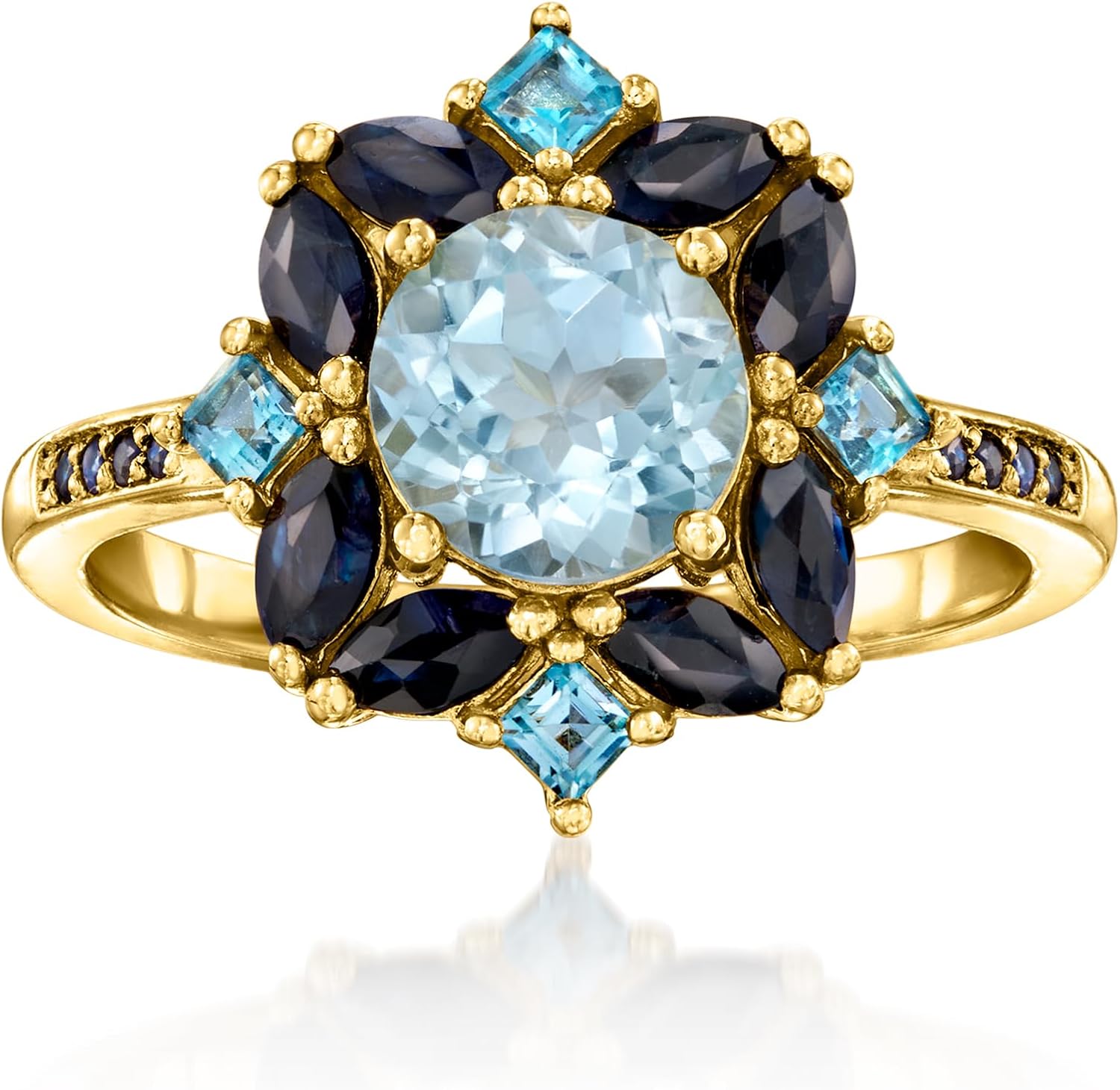 Ross-Simons 1.50 Carat Sky Blue Topaz, .68 ct. t.w. Sapphire and .30 ct. t.w. London Blue Topaz Ring in 18kt Gold Over Sterling