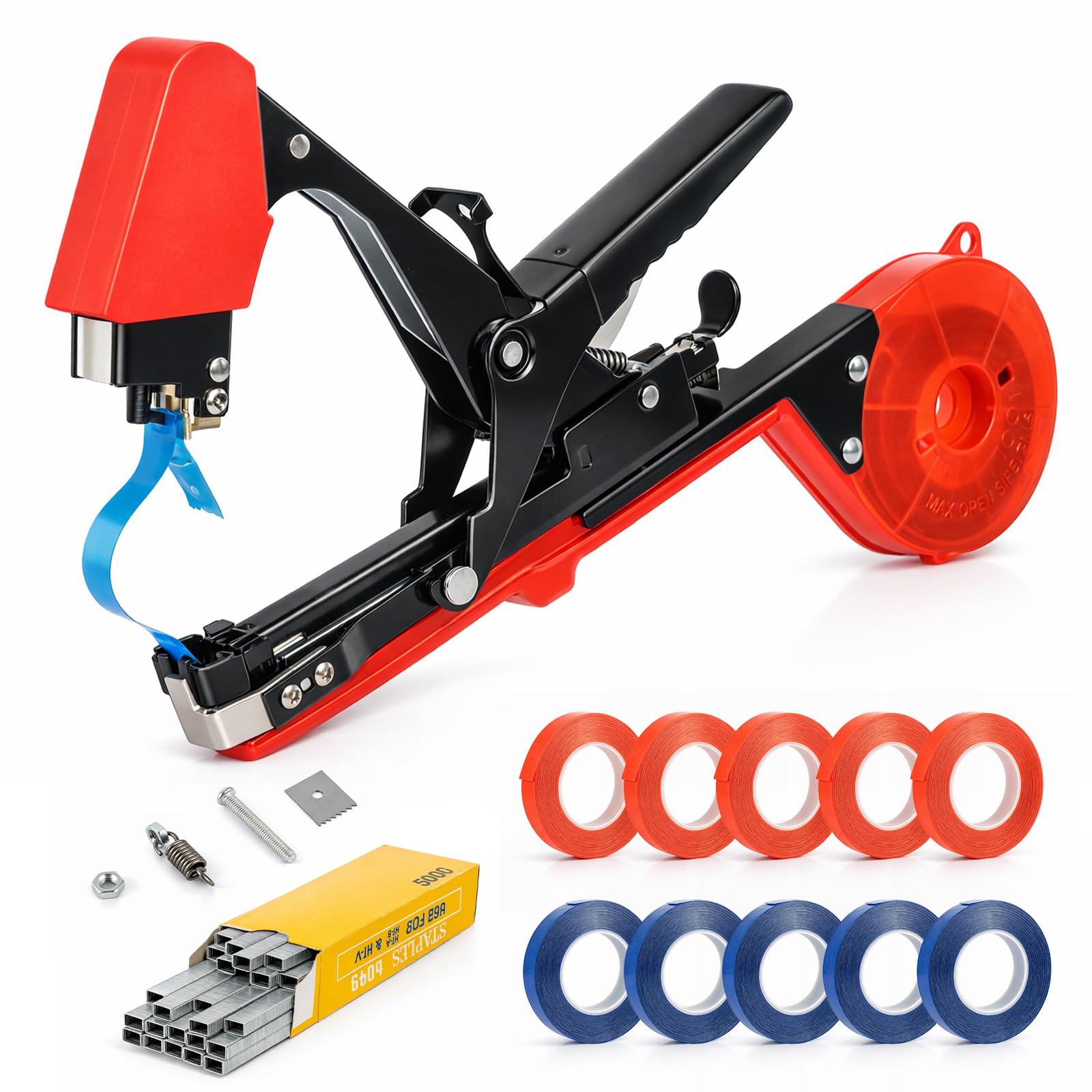 Plant Tying Machine Garden Tapetool with 10 Roll Tapes 1 Box Staples and 1 Replacement Blade for Vegetable Grape Cucumber Tomato Flower and Pepper Agriculture Tapetool Vineyard Tying Machine