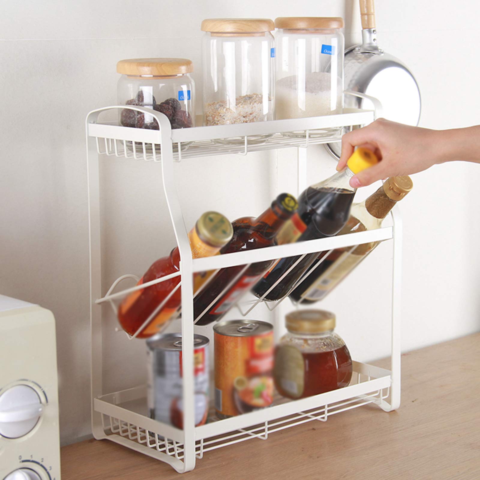 Gewürzregal Organizer, 2 Oder 3 -Tier Metall Spice Organizer Stehen Zahnstangen-Regal-Speicher-Halter Für Küchenschrank Pantry Badezimmer Büro,3 Layers of White