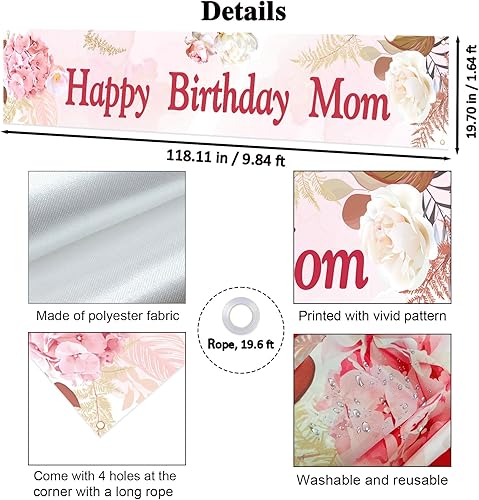 Miniatura 2 de Labakita Cartel de feliz cumpleaños con texto en inglés "Mom Yard", decoración grande de cumpleaños para mujer, cartel de cumpleaños de la madre,