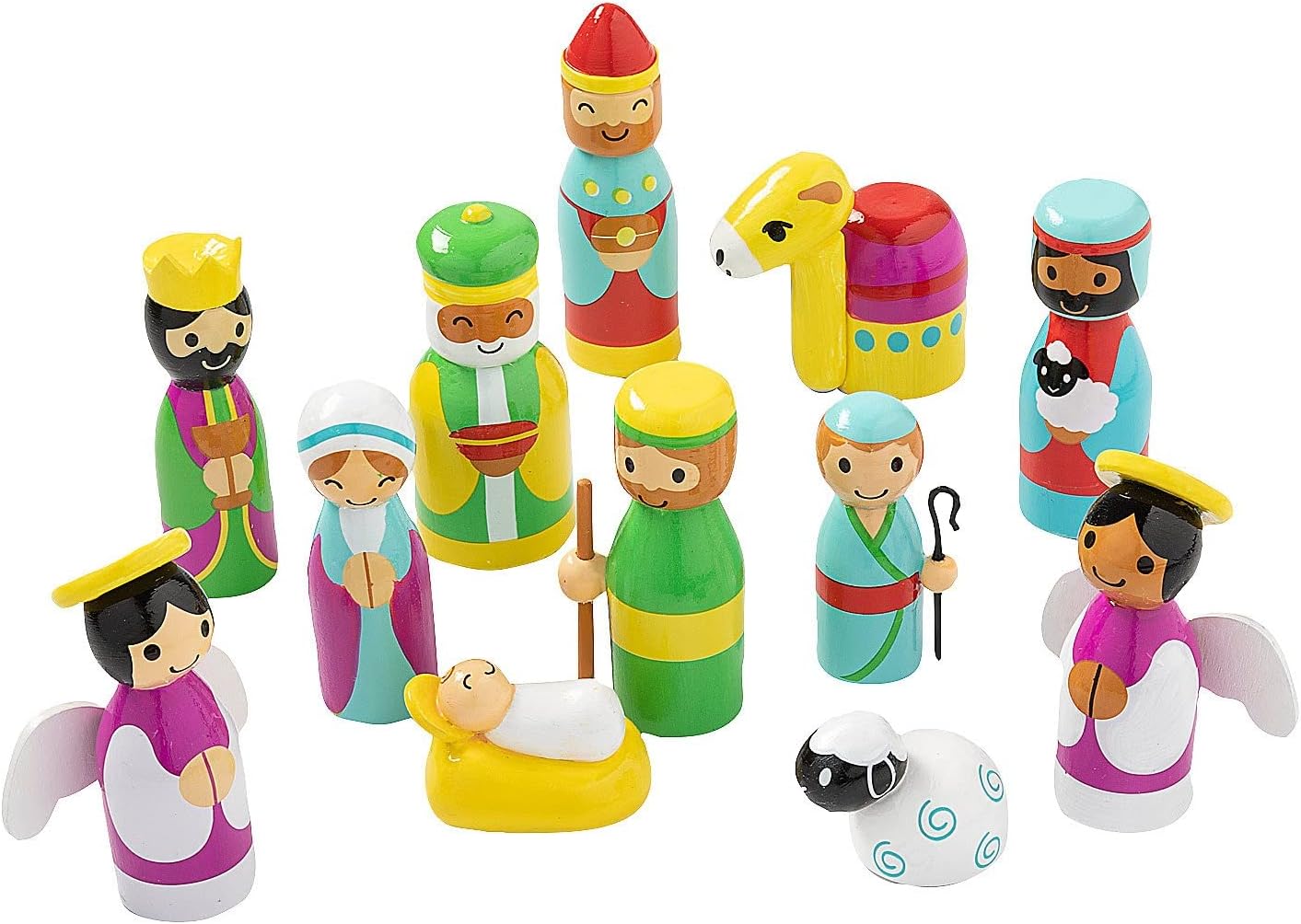Fun Express Bright Nativity Tabletop Set, 12 Piece Set, Christmas Decorations, Wooden Pieces