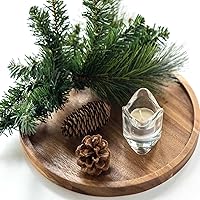 GENRICE 11.5 Inch Round Acacia Wood Tray - Candle Holder, Coffee Table Decor, Multifunctional Serving Tray for Home